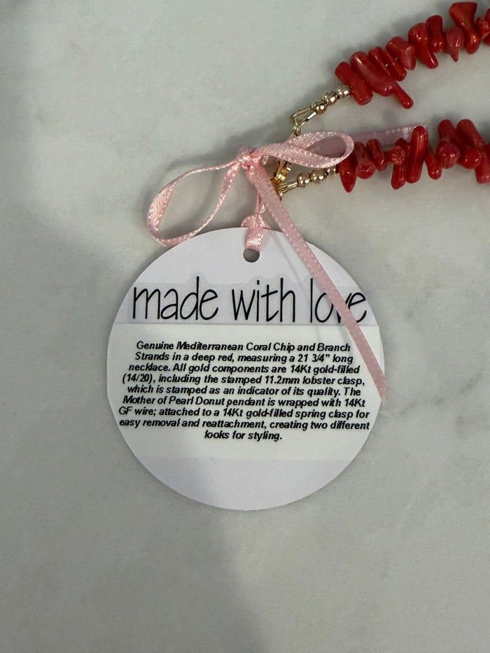 Coral Neckalce with Mother of Pearl Pendant by Kimberly Aman