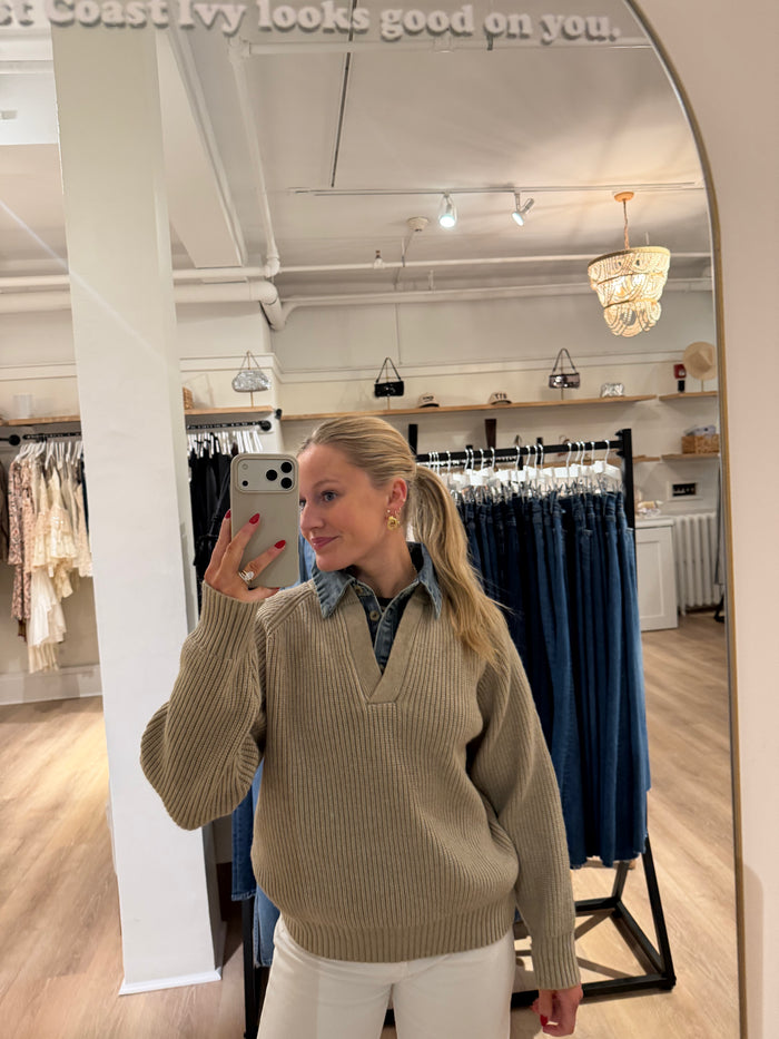 Line and Dot Denim Collared Sweater