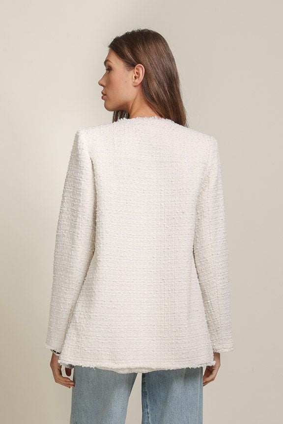 White Tweed Blazer Jacket by Line and Dot