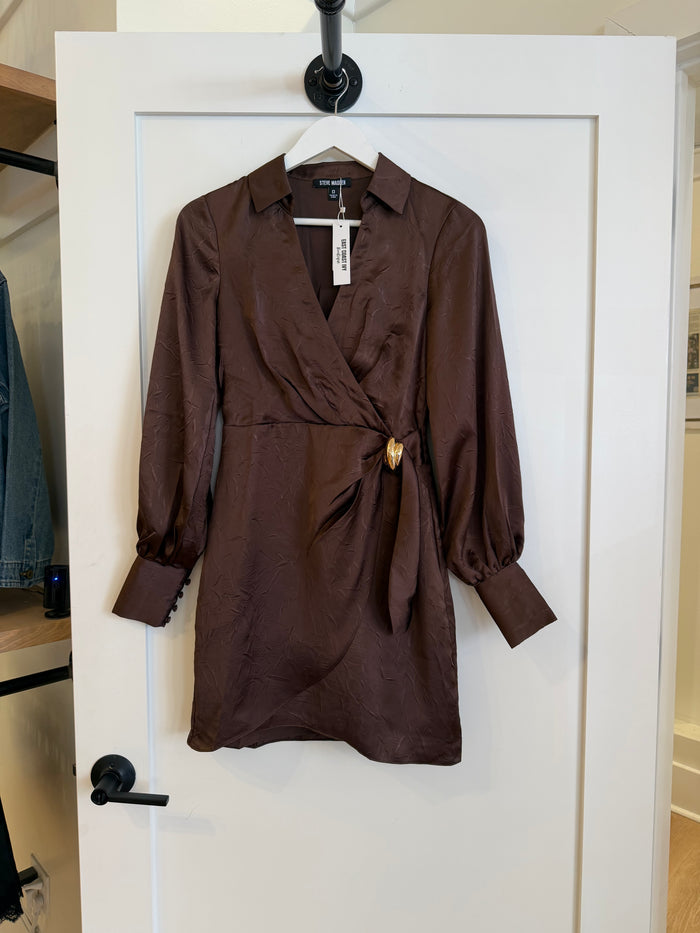Ailani Brown Satin Mini Dress by Steve Madden
