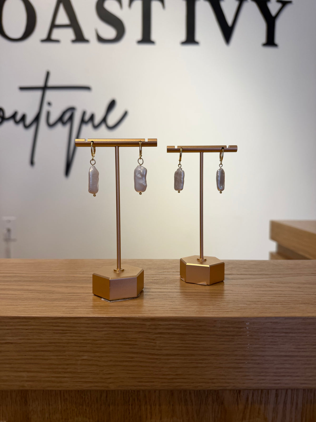 Freshwater Baroque Rectangle Pearl Earrings by Kimberly Aman