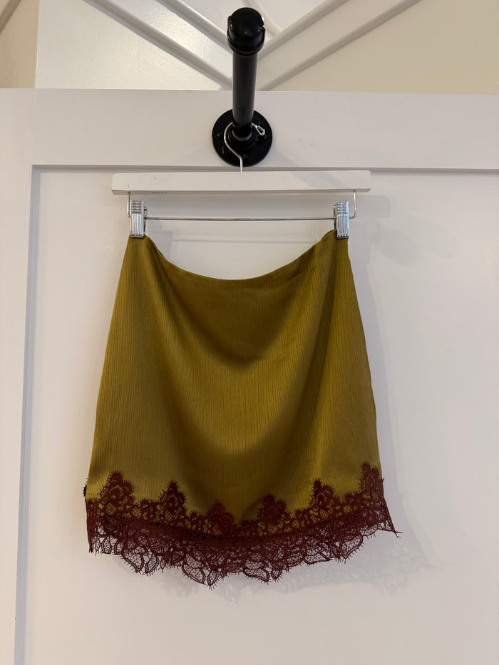 Green Lace Satin Skirt by Lucy Paris