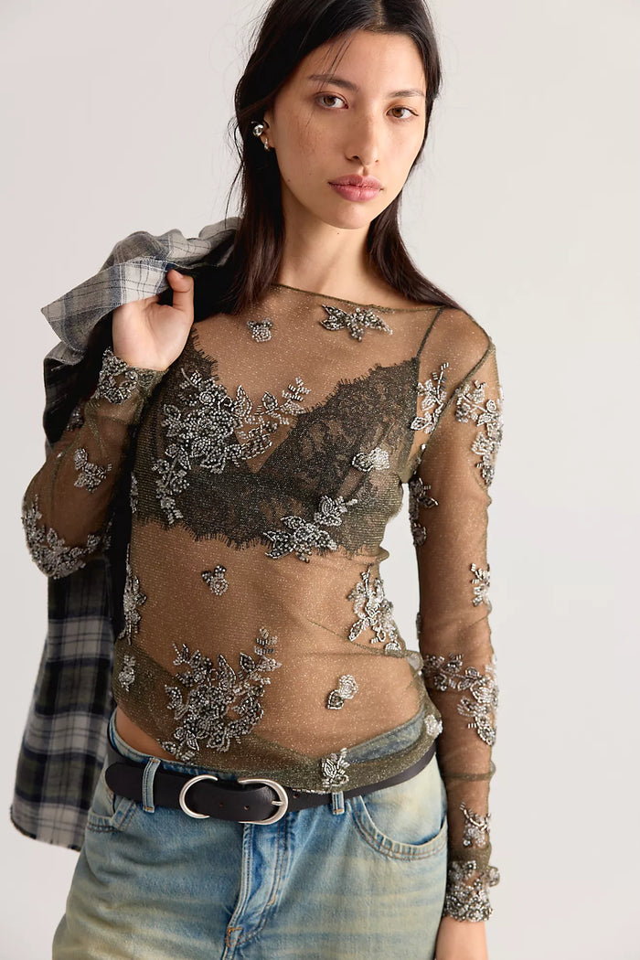 Talk to me Embellished Mesh Top by Free People