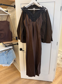 Brown Lace Satin Maxi Dress