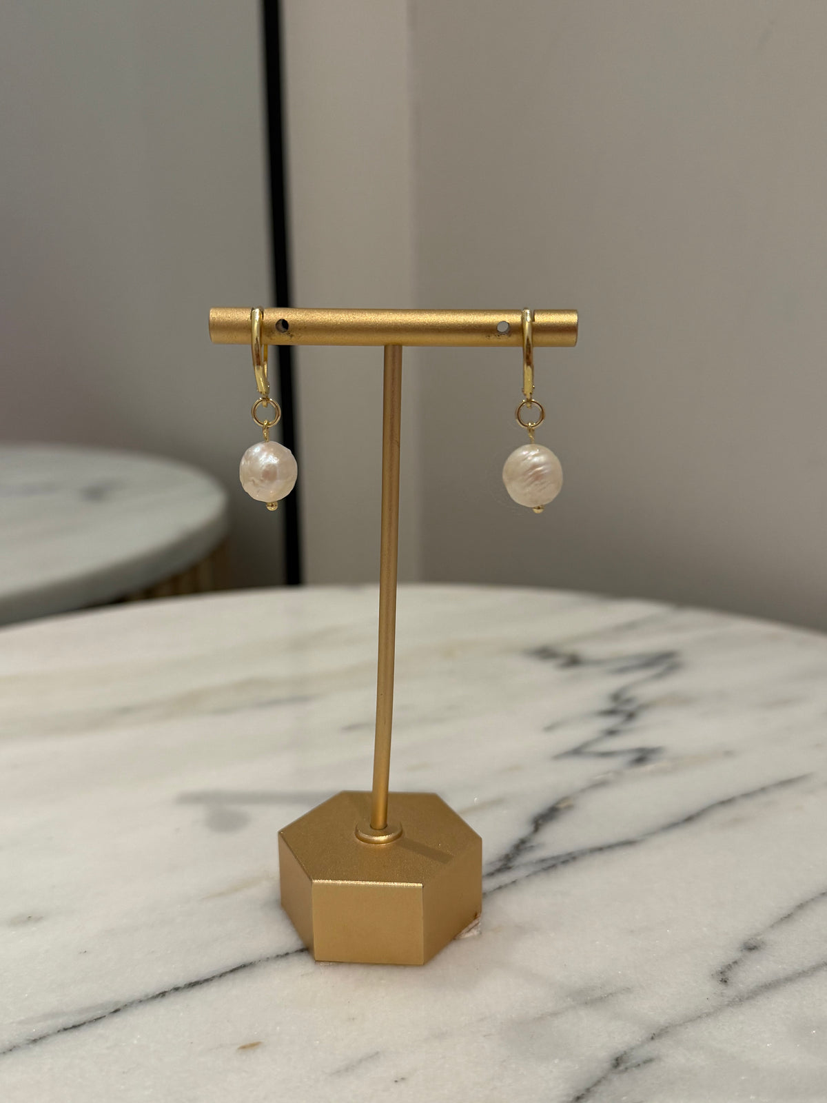 Genuine Baroque Natural Saltwater Pearl on Huggie Hoops by Kimberly Aman