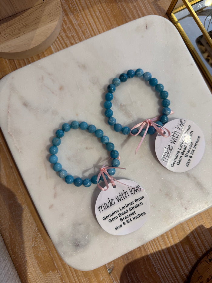 Genuine Larimar Gem Beaded Stretch Bracelet by Kimberly Aman