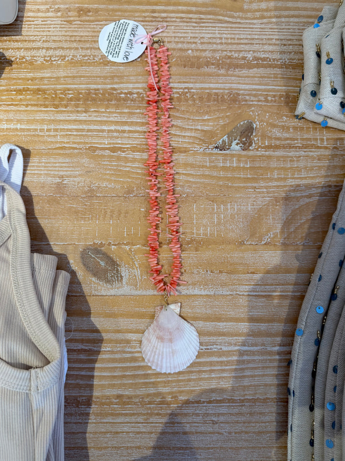Pink Bamboo Coral Brand Necklace with Shell Pendant