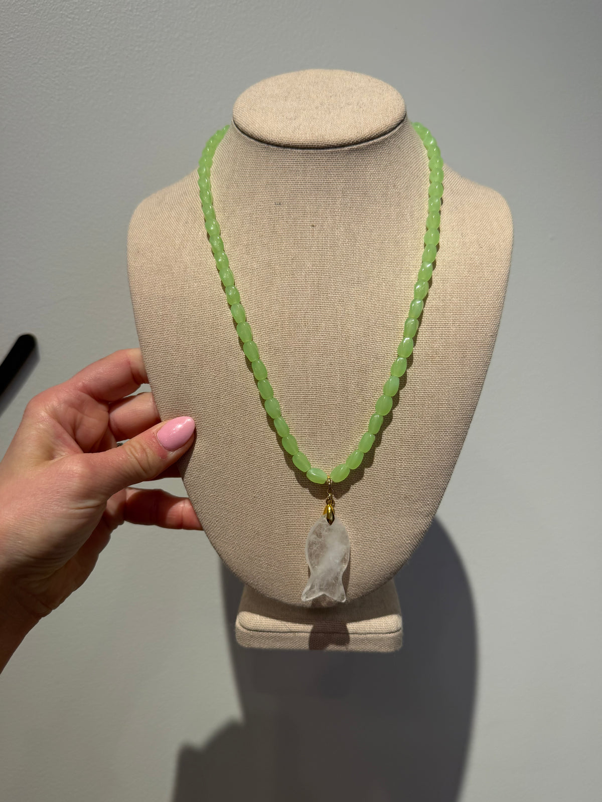 Twirled Glass Necklace with a Fish Pendant by Kimberly Aman