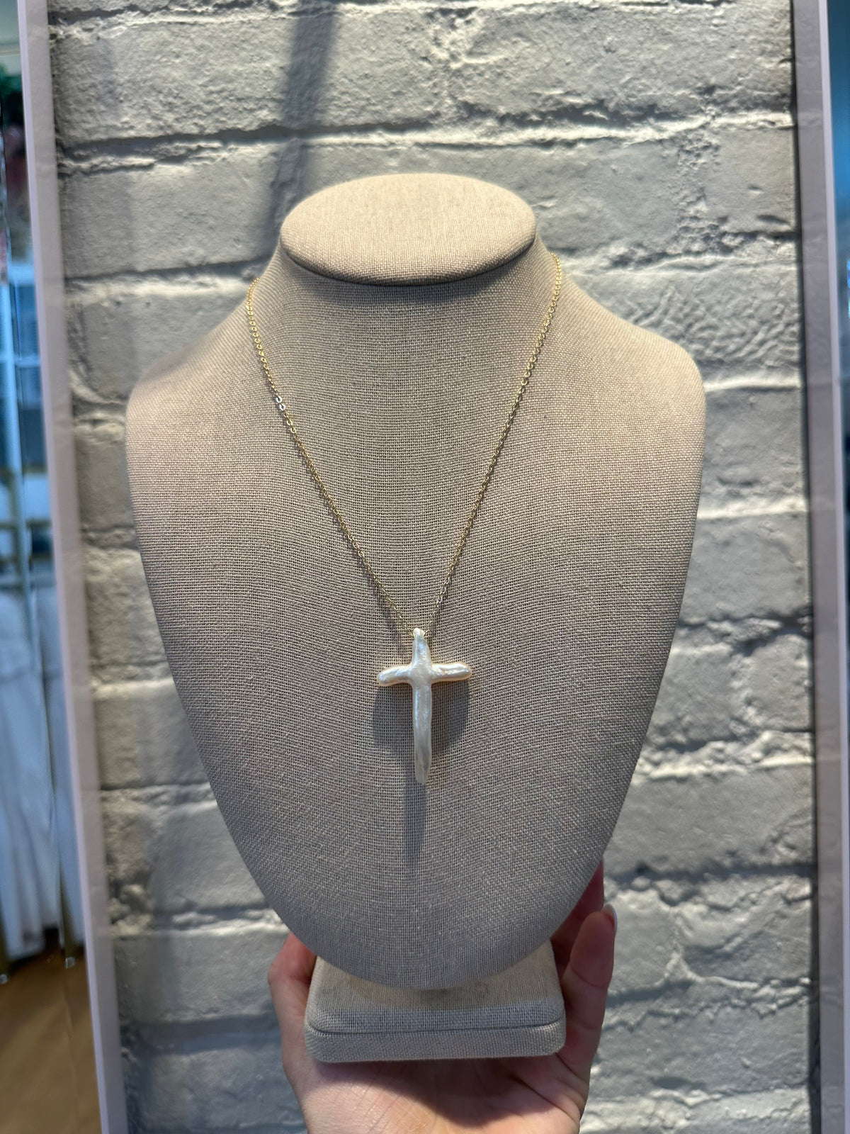 Baroque Pearl Cross Necklace by Charzie Jewelry