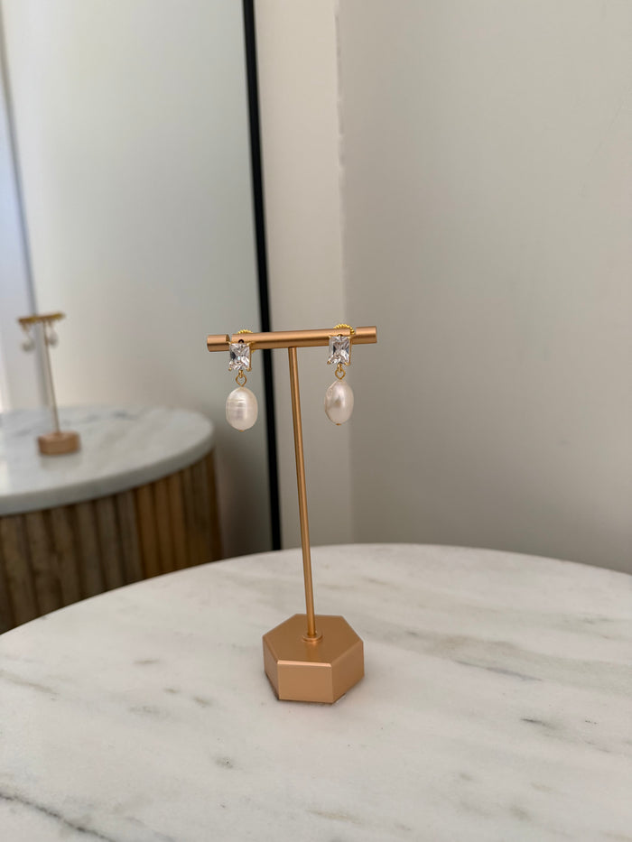 Cz stud with Freshwater Pearl Dangle by Charzie Jewelry