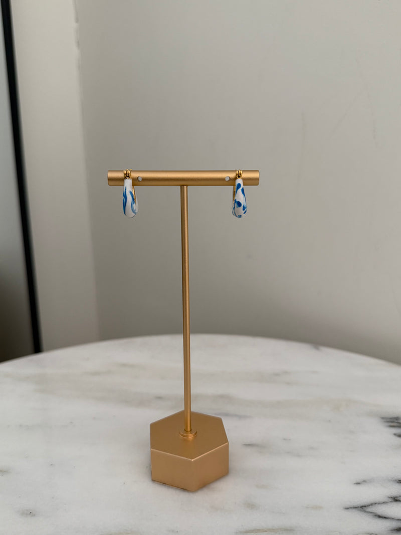 Blue and White Hoop Earrings by Charzie Jewelry