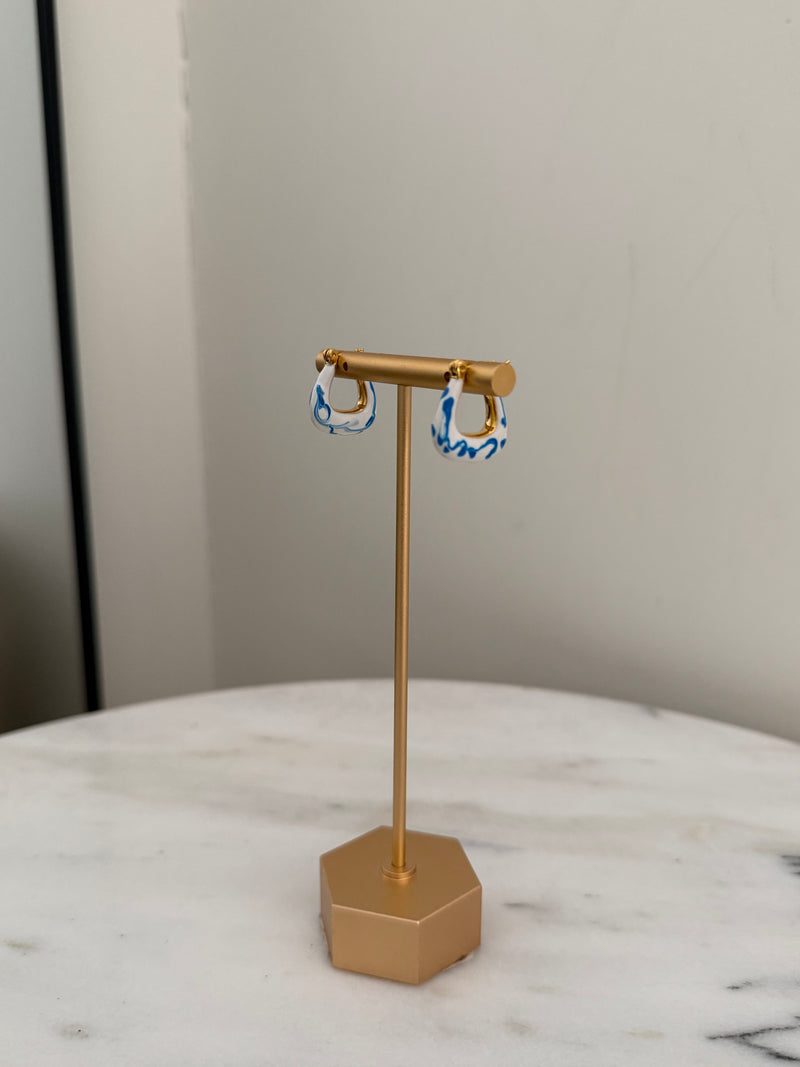 Blue and White Hoop Earrings by Charzie Jewelry