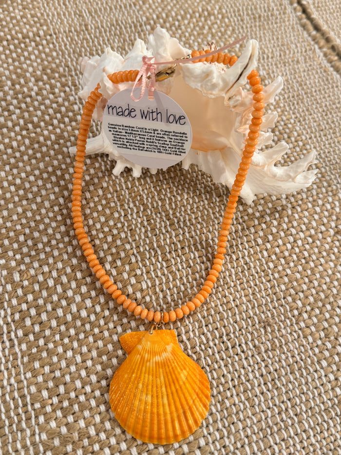 Genuine Bamboo Coral Necklace with Shell Pendant by Kimberly Aman