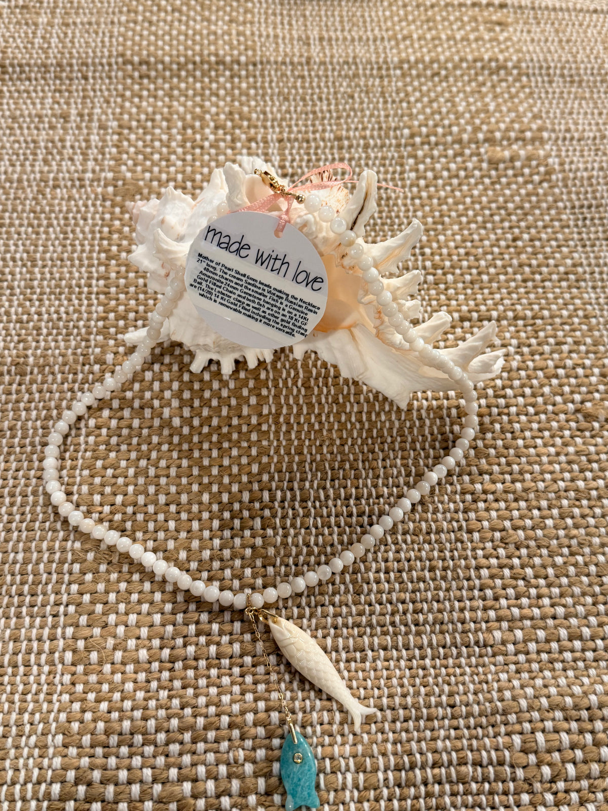 Mother of Pearl Shell Necklace with Fish Pendants by Kimberly Aman