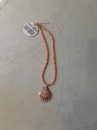 Pink Coral Necklace with Shell Pendant by Kimberly Aman