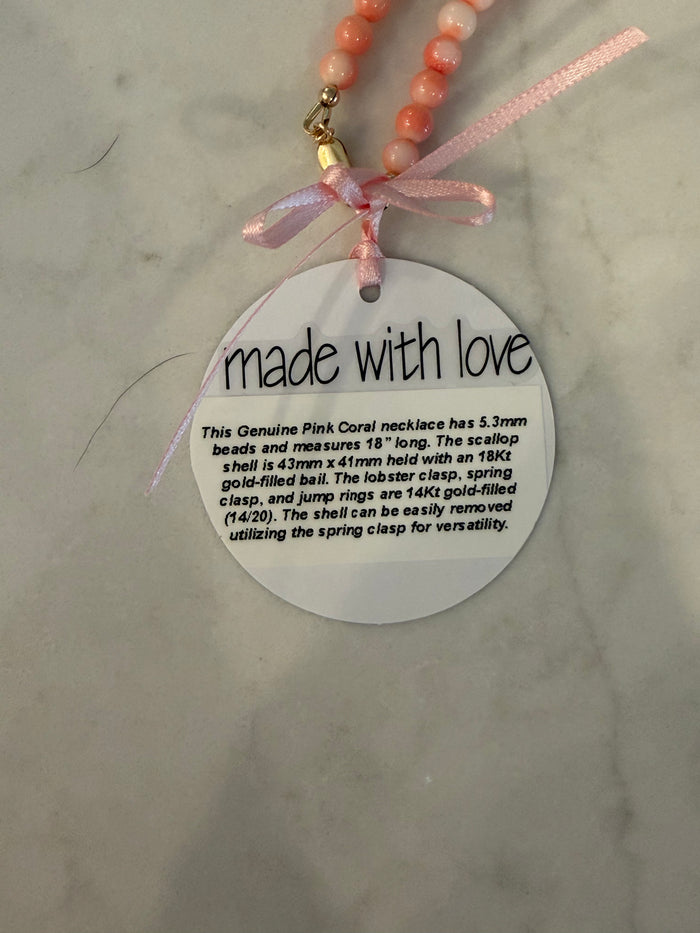 Pink Coral Necklace with Shell Pendant by Kimberly Aman