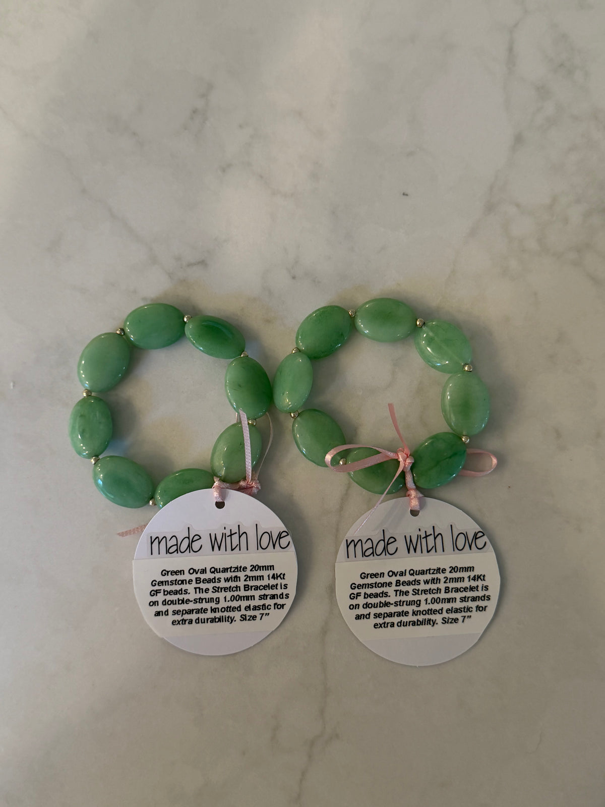 Green Oval Quartzite Gemstone Beaded Bracelet by Kimberly Aman