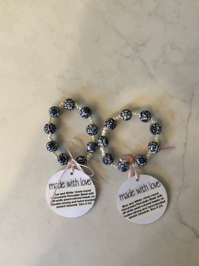 Blue and White Porcelain Beaded Bracelet by Kimberly Aman