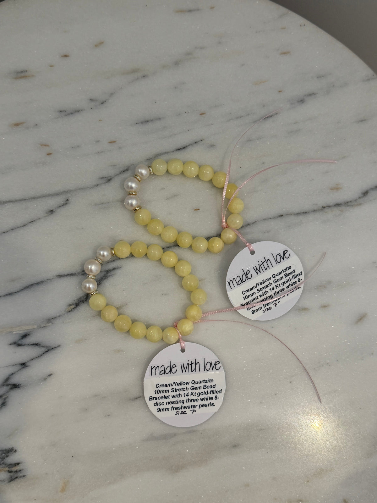 Yellow Quartzite & Pearl Beaded Bracelet by Kimberly Aman