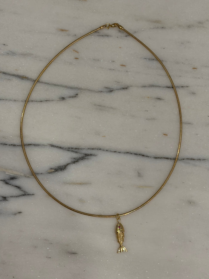 Fish Charm Herringbone Choker by Kimberly Aman