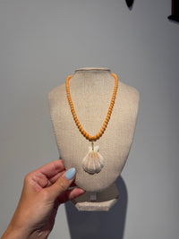 Salmon Colored Bamboo Coral Necklace with Shell Pendant by Kimberly Aman