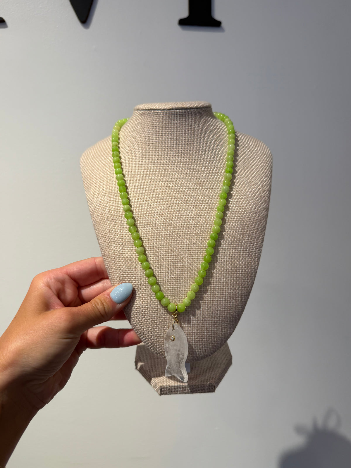 Green Jade Necklace with Fish Pendant by Kimberly Aman