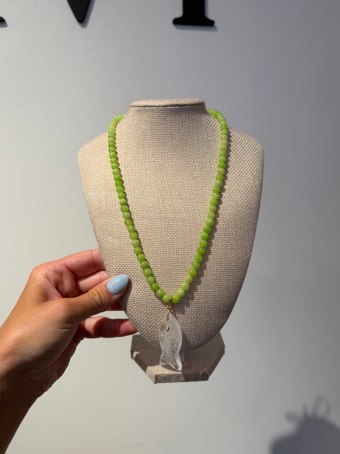 Green Jade Necklace with Fish Pendant by Kimberly Aman