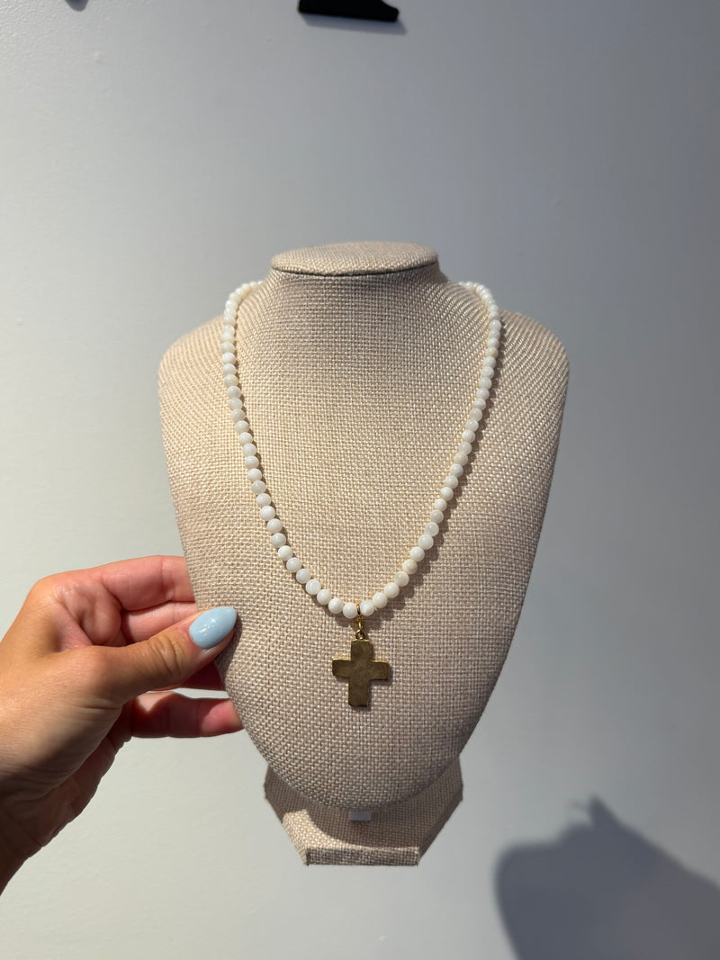 Mother of Pearl Shell Necklace with Cross Pendant by Kimberly Aman