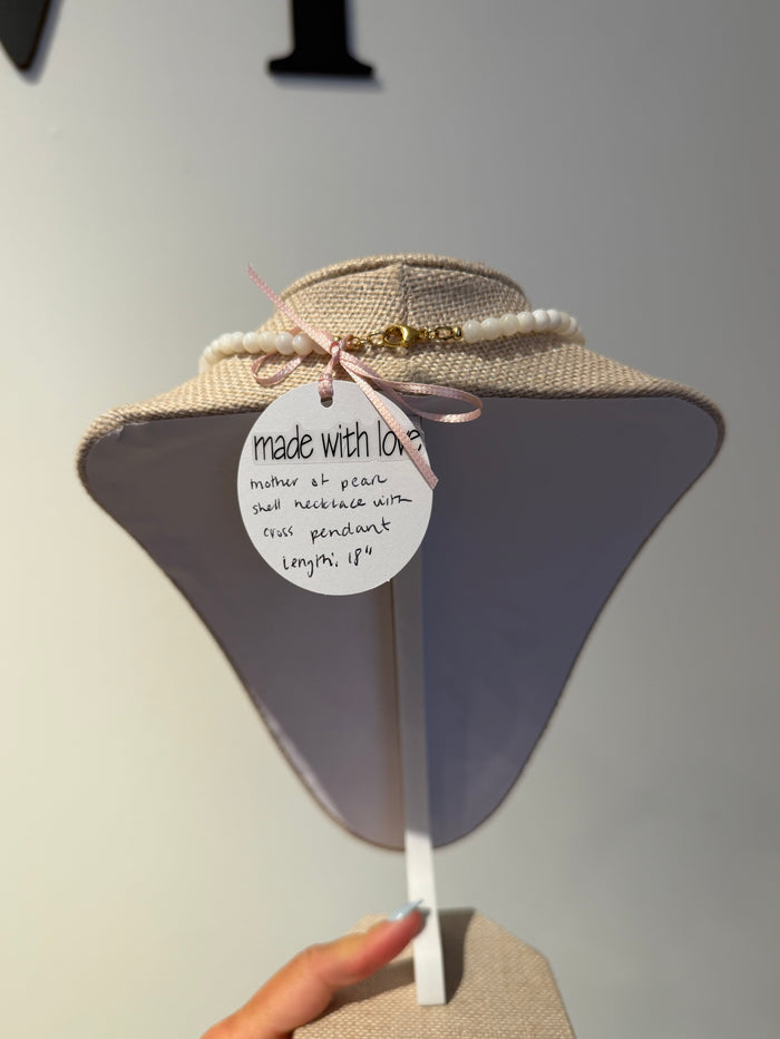 Mother of Pearl Shell Necklace with Cross Pendant by Kimberly Aman