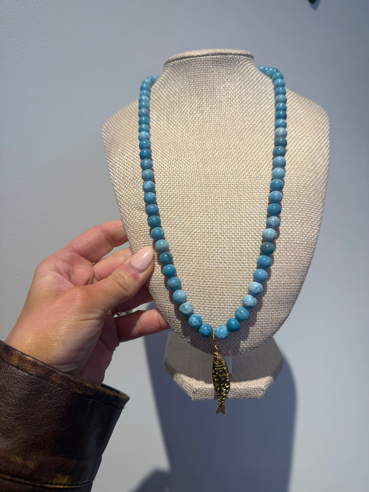 Blue Larimar Gemstone Fish Necklace by Kimberly Aman