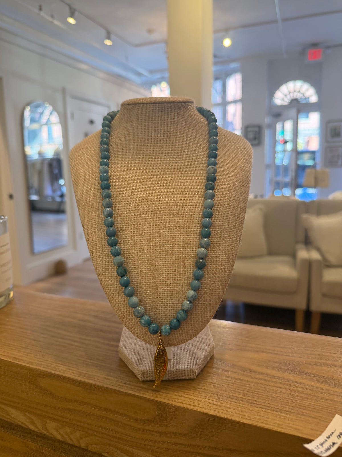 Blue Larimar Gemstone Fish Necklace by Kimberly Aman
