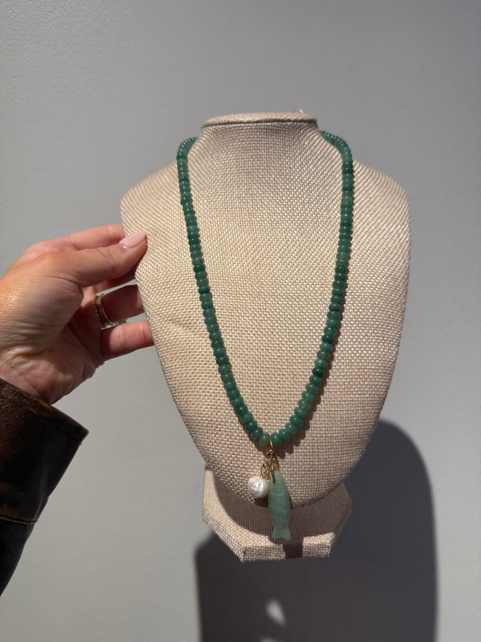 Green Adventure Rondelle Gemstone Fish Necklace by Kimberly Aman