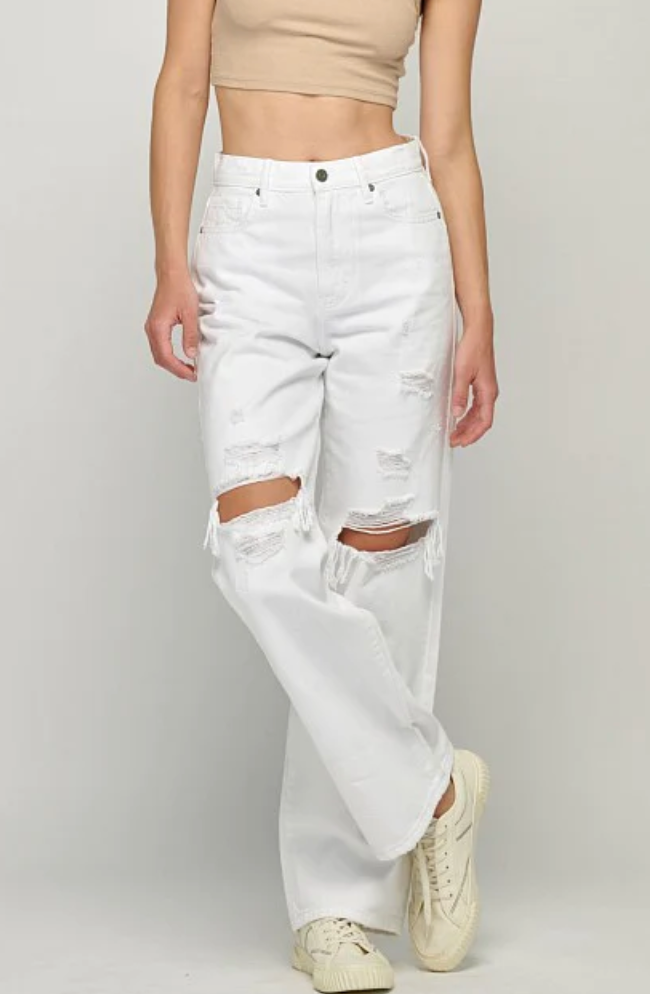 High Rise White Distressed Dad Jean by Hidden Jeans