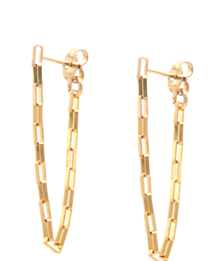Gold chain dangle earring by Jurate