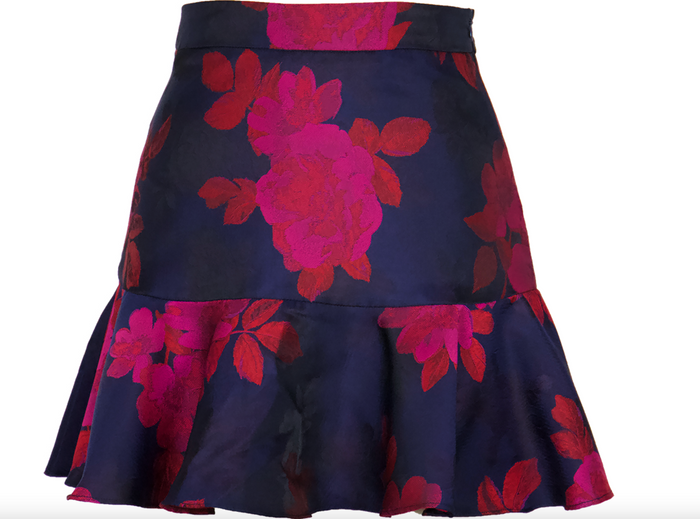 Navy and Pink Floral Mini Skirt by Lucy Paris