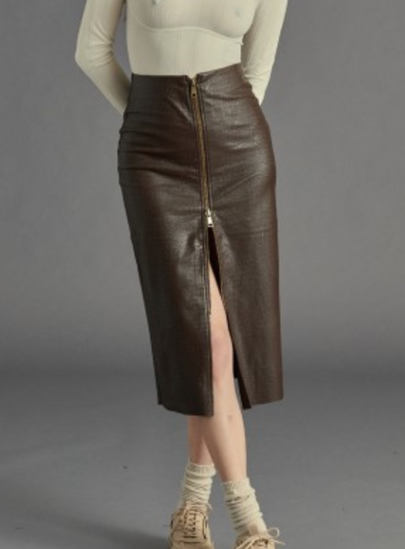 Brown Vegan Leather Midi Skirt by Steve Madden