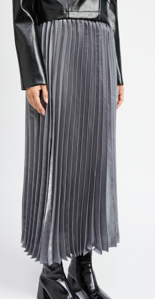 Pleated Metallic Midi Skirt by En Saison