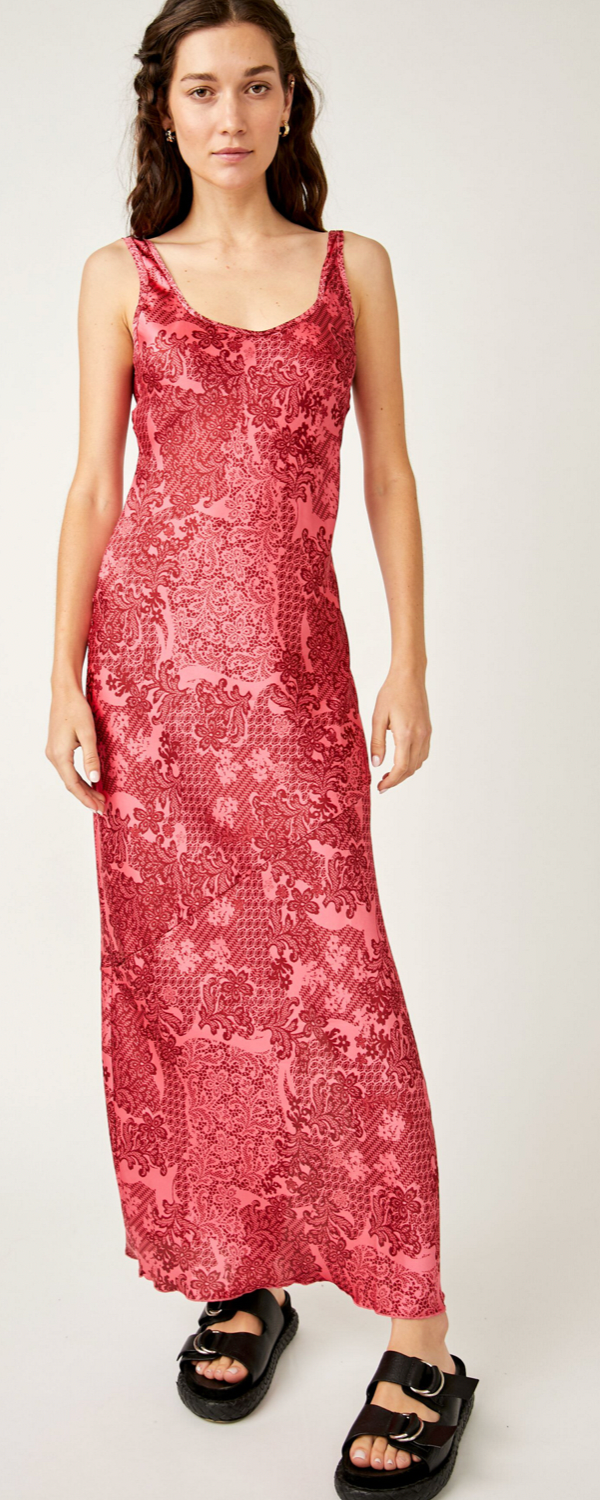 Pink and Red Paisley Slip Dress by Free People