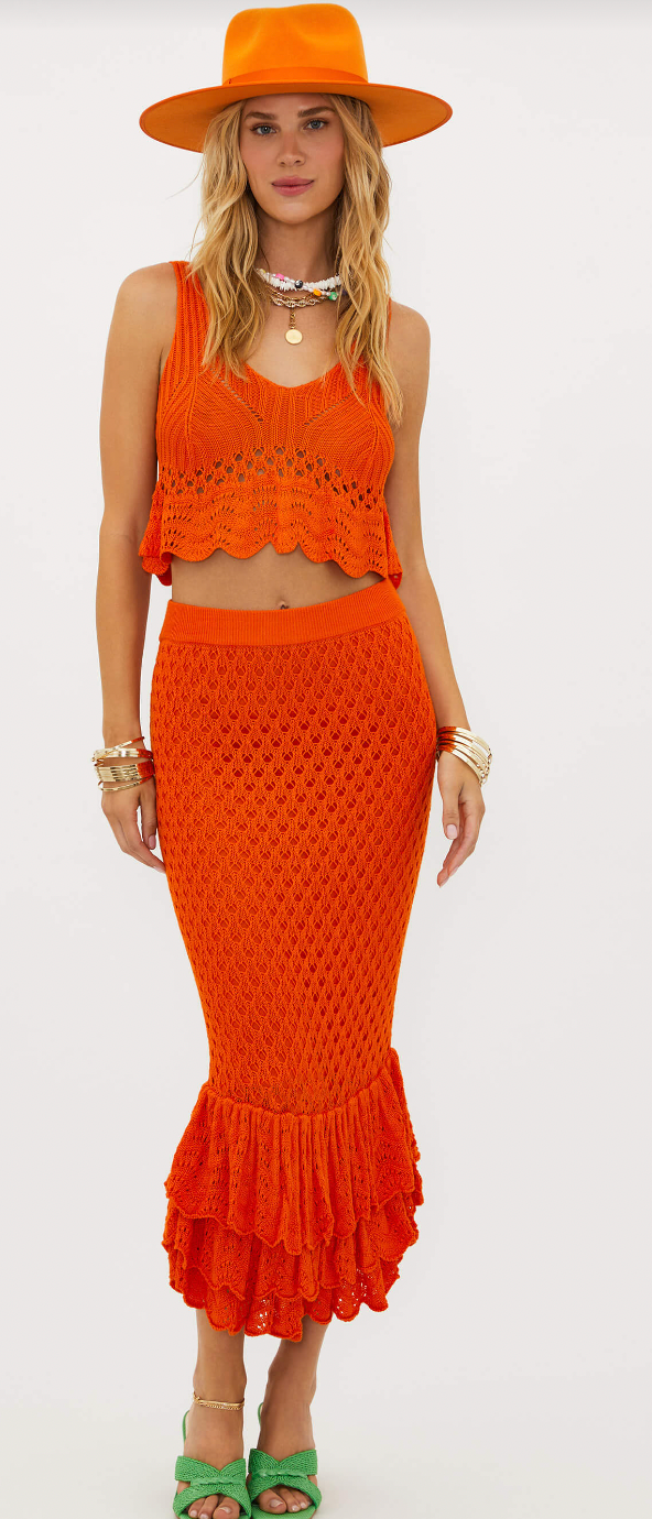 Polly Orange Crochet Skirt by Beach Riot