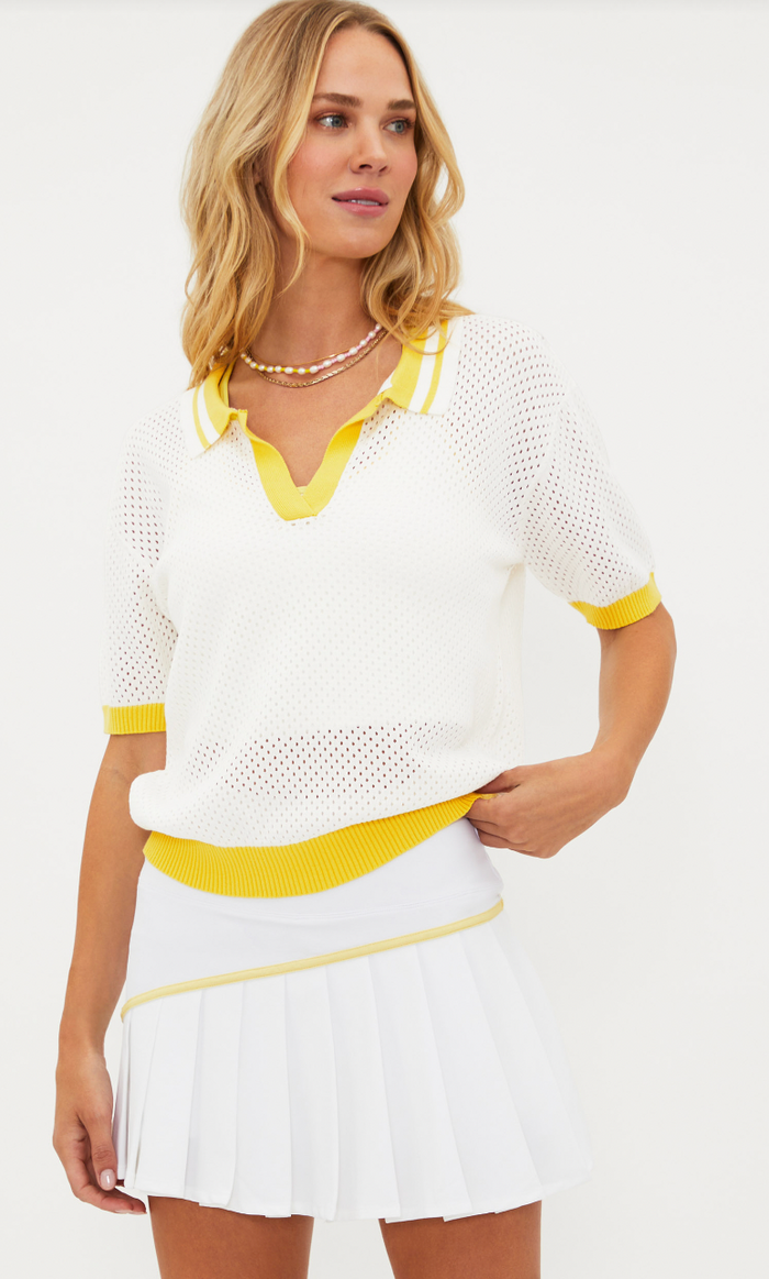 Giana White and Yellow Tennis Sweater Top by Beach Riot