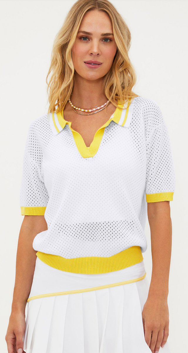Giana White and Yellow Tennis Sweater Top by Beach Riot