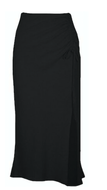 Black Gathered Mdi Skirt with Slit by Lucy Paris