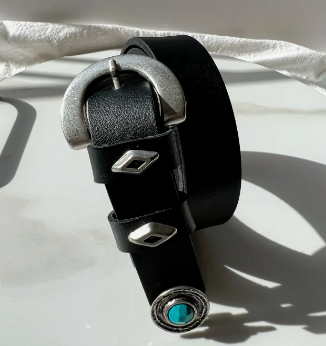 Black Leather Belt with Silver Hardware