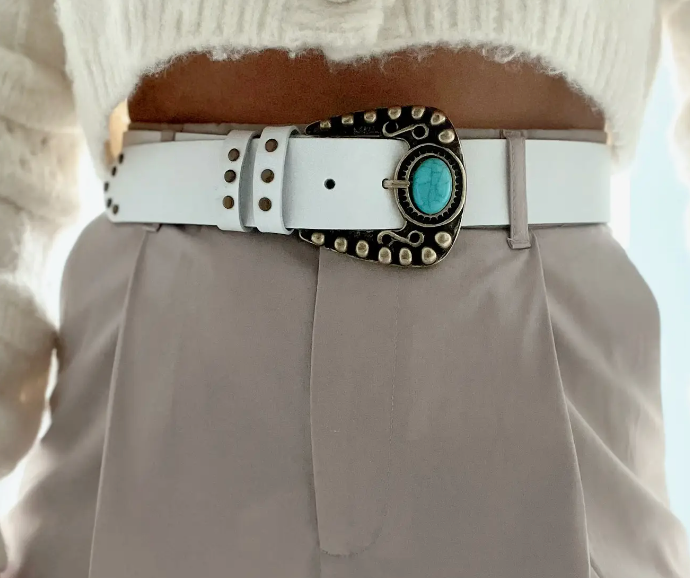 White Belt with Turquoise Accent Belt