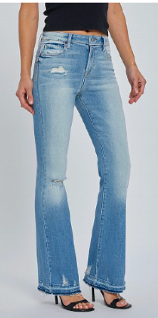 Stretchy Distressed Flare Jeans in Medium Wash by Hidden Jeans
