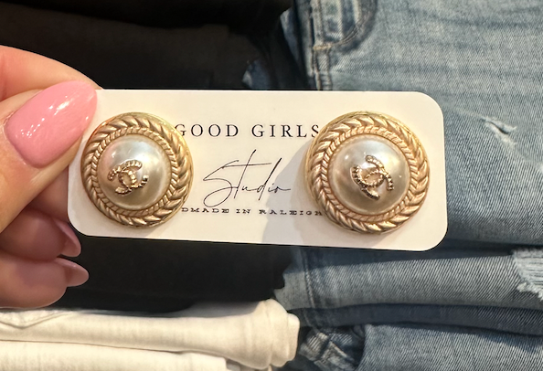 Repurposed Pearl Chanel Button Earrings