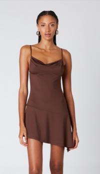 Brown Asymmetrical Mini Dress by NIA