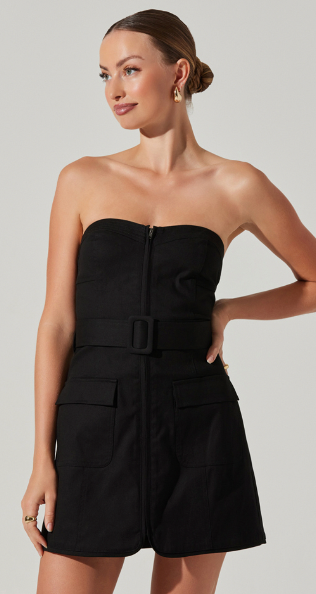 Belted Black Strapless Dress by Astr the Label