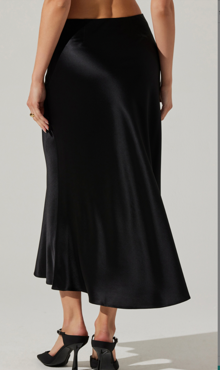 Black Satin Midi Skirt by ASTR the Label