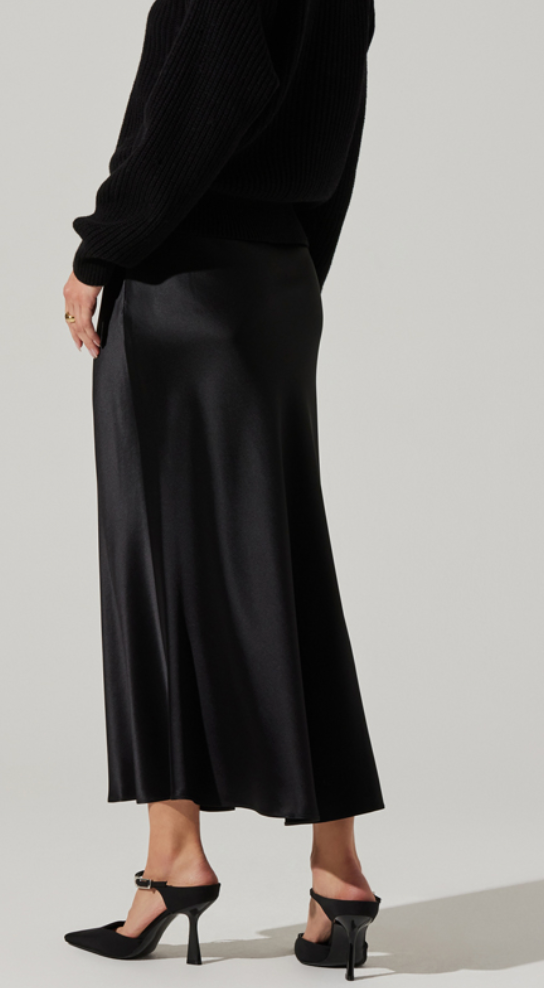 Black Satin Midi Skirt by ASTR the Label